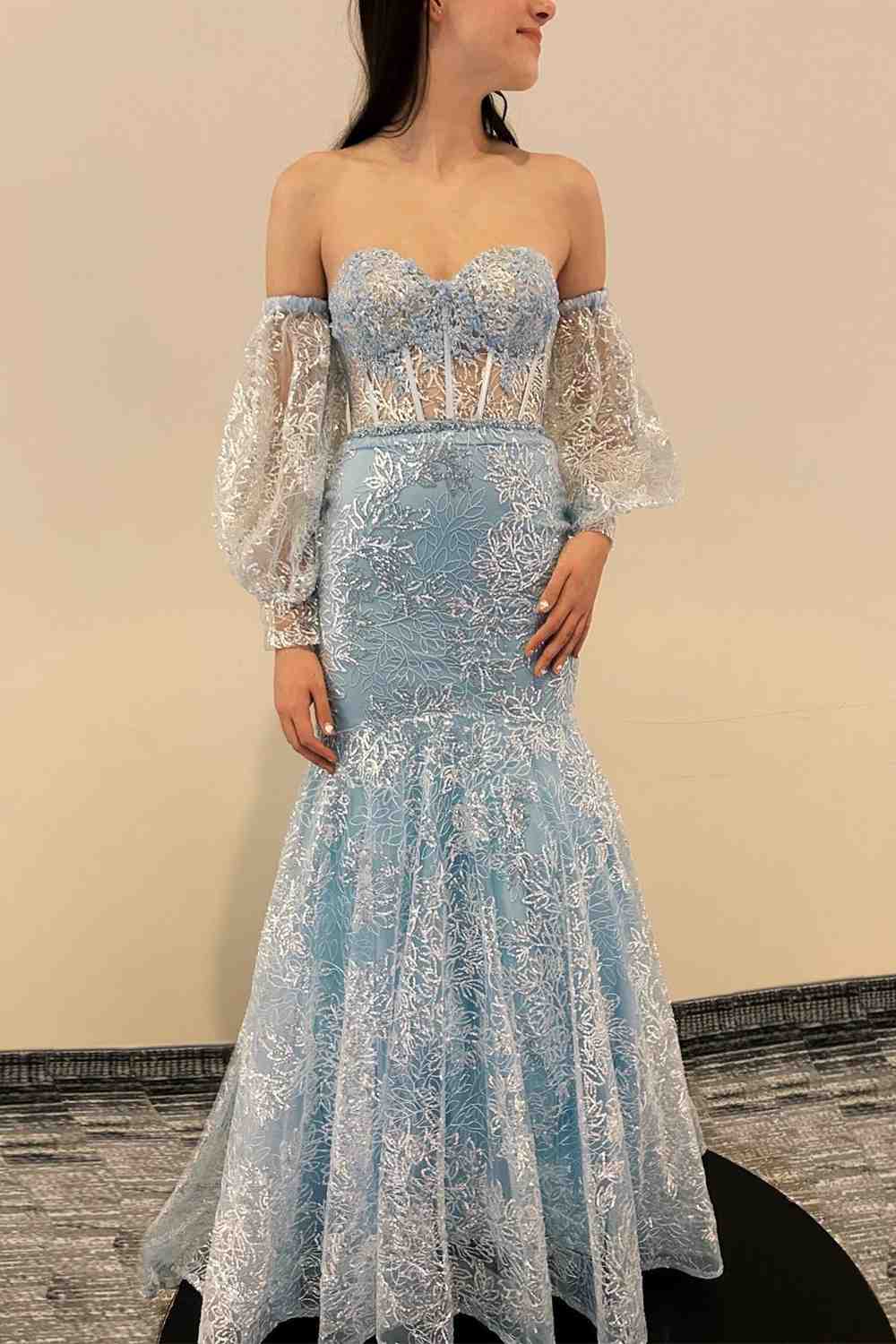 Mermaid Sweetheart Sheer Lace Corset Prom Dress