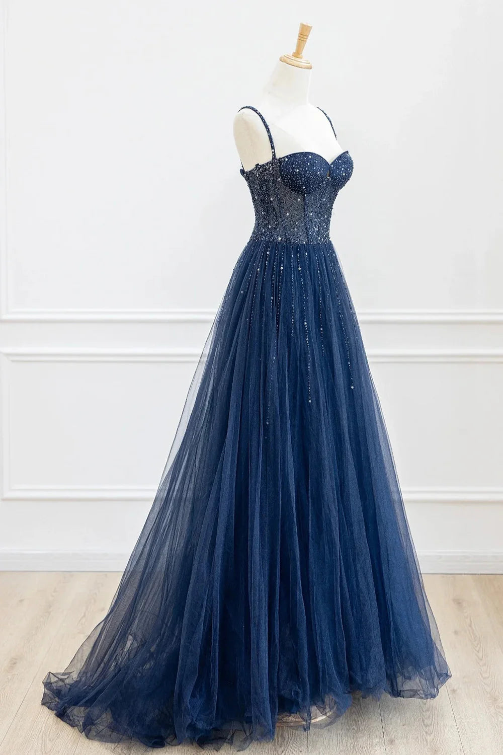 A-line Tulle Beaded Long Prom Dress Formal Dress