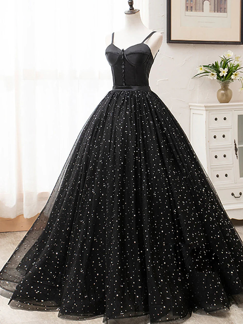A-line V Neck Glitter Long Prom Dress