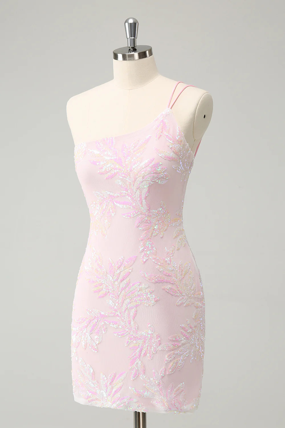 Sparkly Bodycon One Shoulder Sequins Homecoming Dress with Embroidery