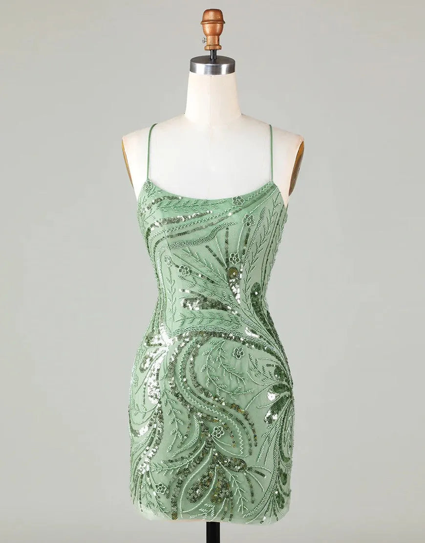Cute Spaghetti straps Lace Up Sequined Homecoming Dresses Party Dress