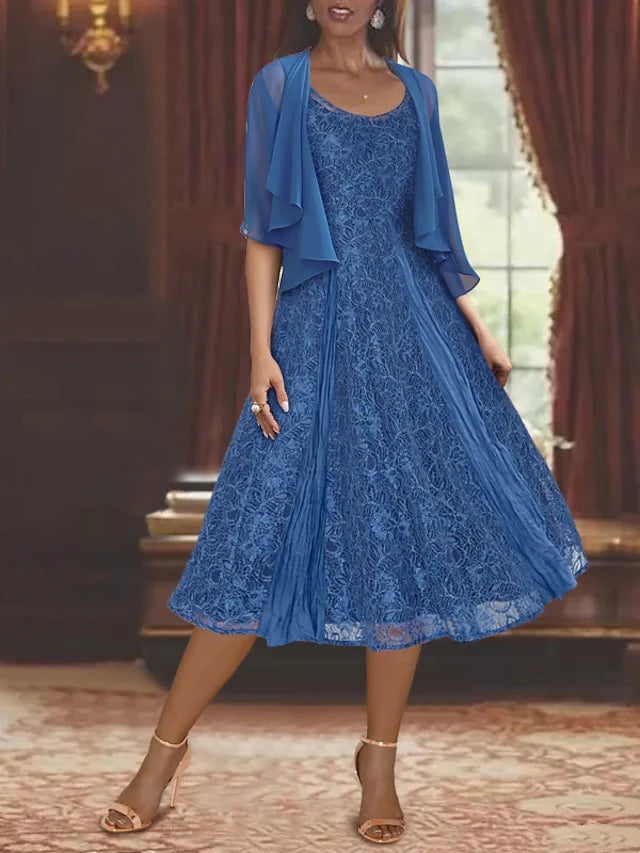 A-Line Scoop Tea-Length Mother Of The Bride Dresses