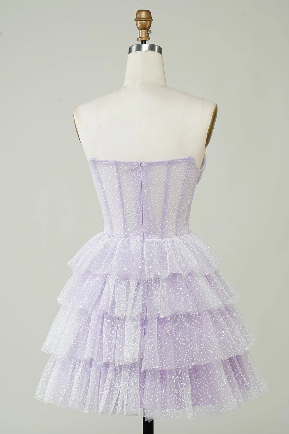 Sparkly Strapless Corset Polka Dots Tiered Cute Homecoing Dress