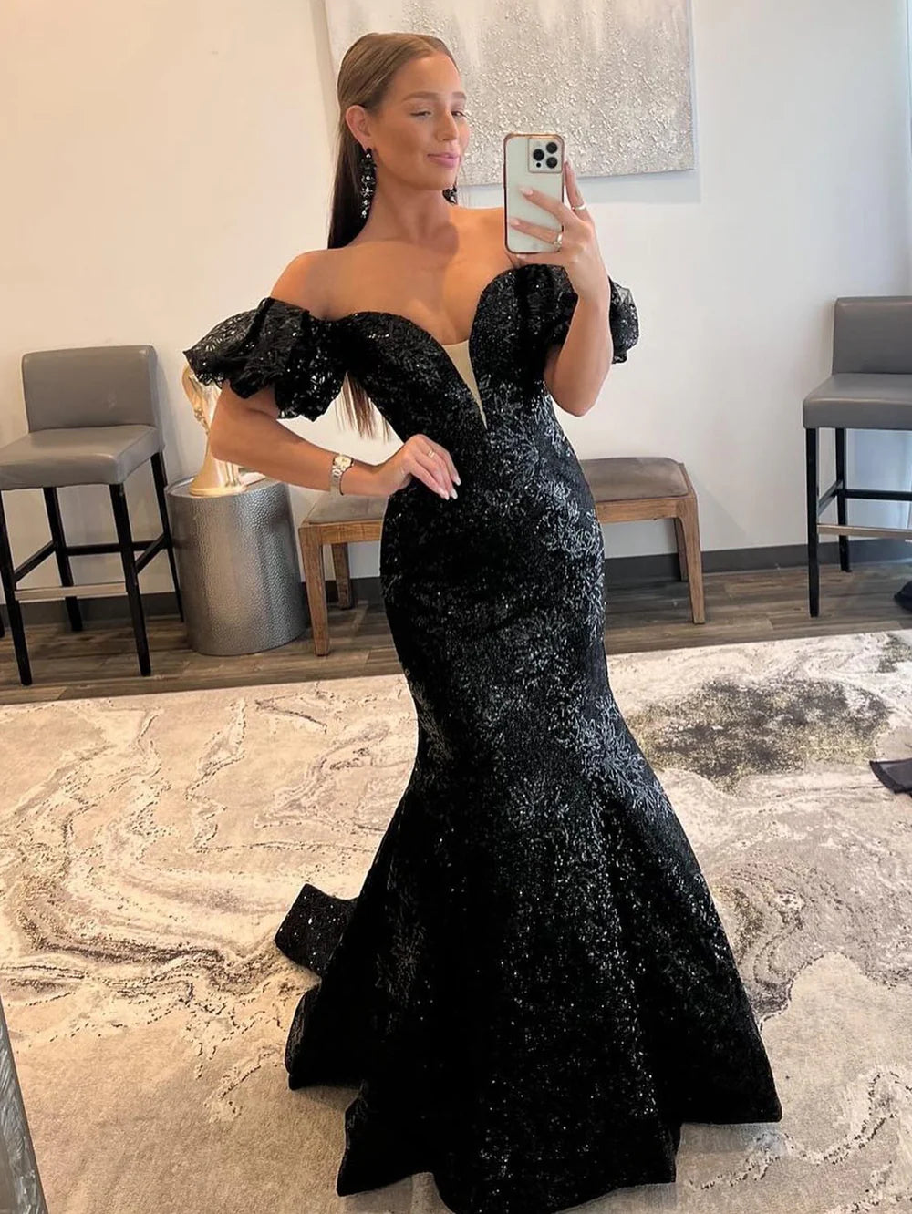 Mermaid Strapless Sequins Long Prom Dress