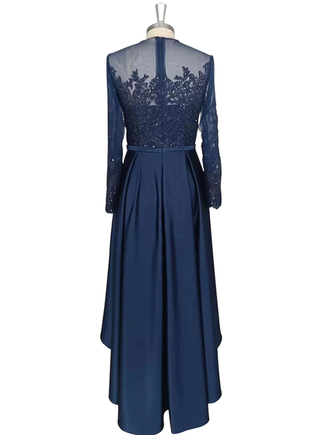 A-Line Cocktail Dresses Wedding Guest Party Wear Asymmetrical Long Sleeve Jewel Neck Satin with Crystals Appliques