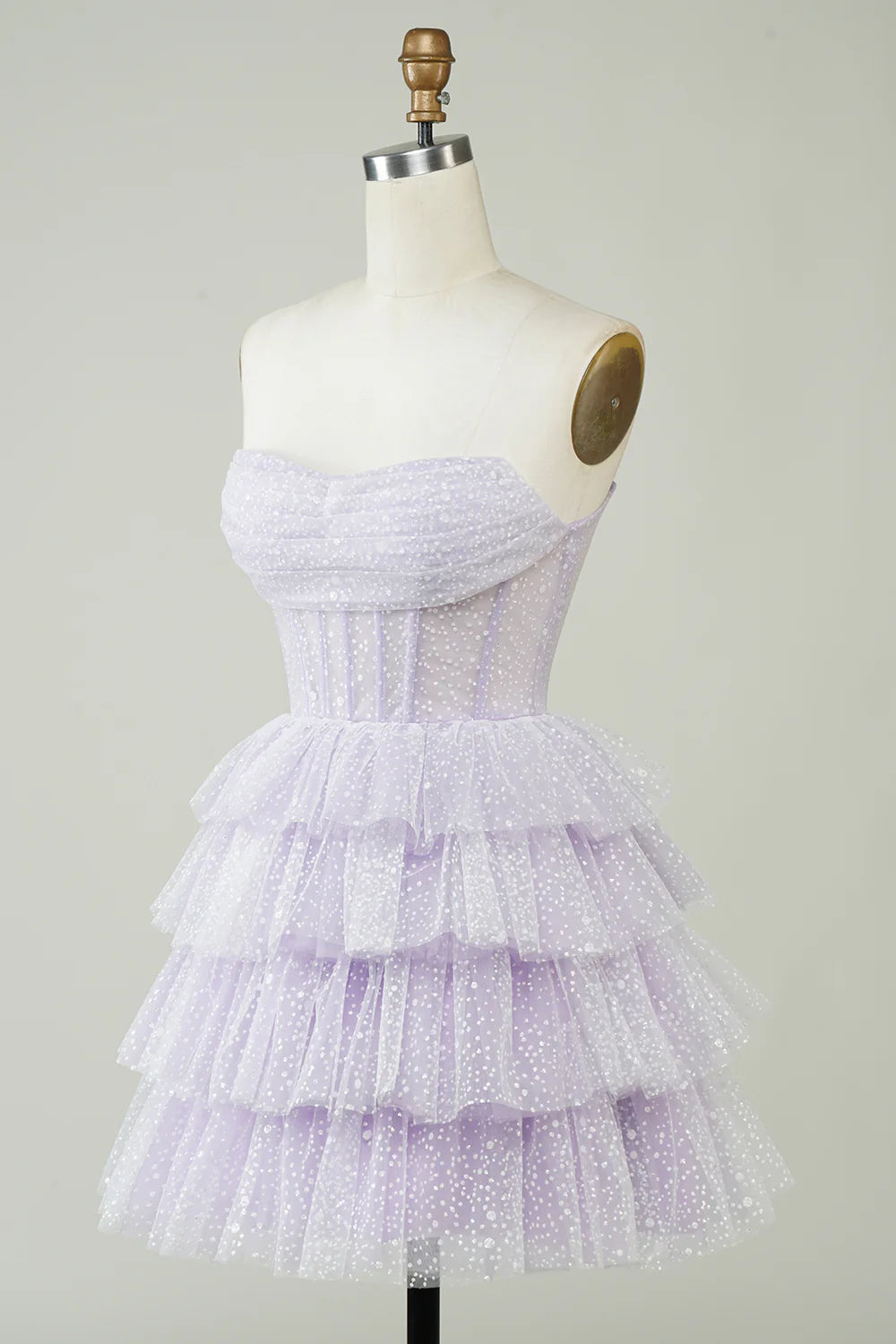 Sparkly Strapless Corset Polka Dots Tiered Cute Homecoing Dress