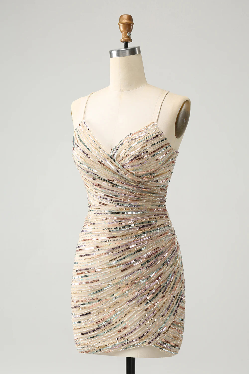 Glitter Spaghetti Straps Tight Short Homecoming Dress with Sequins