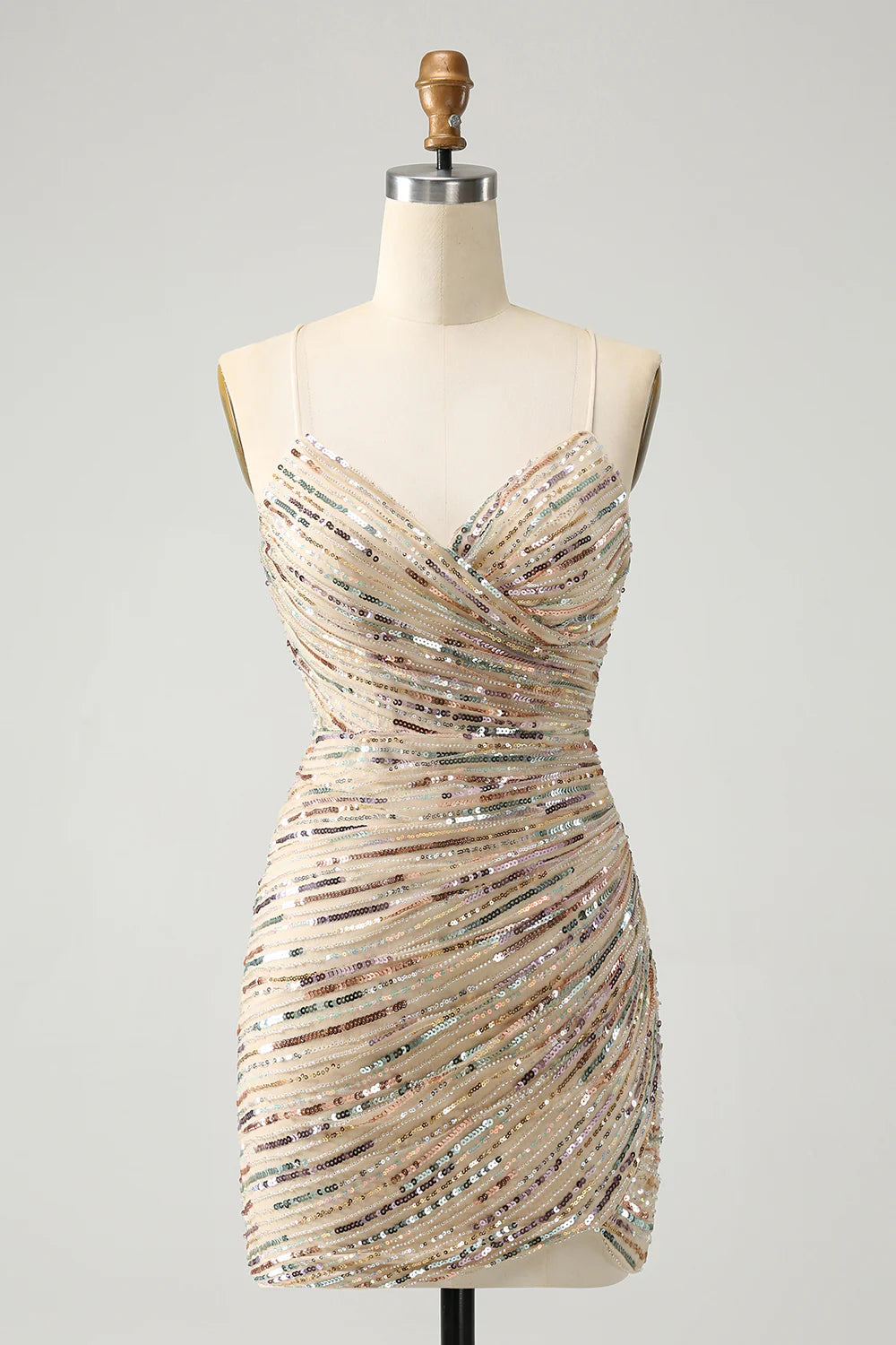 Glitter Spaghetti Straps Tight Short Homecoming Dress with Sequins