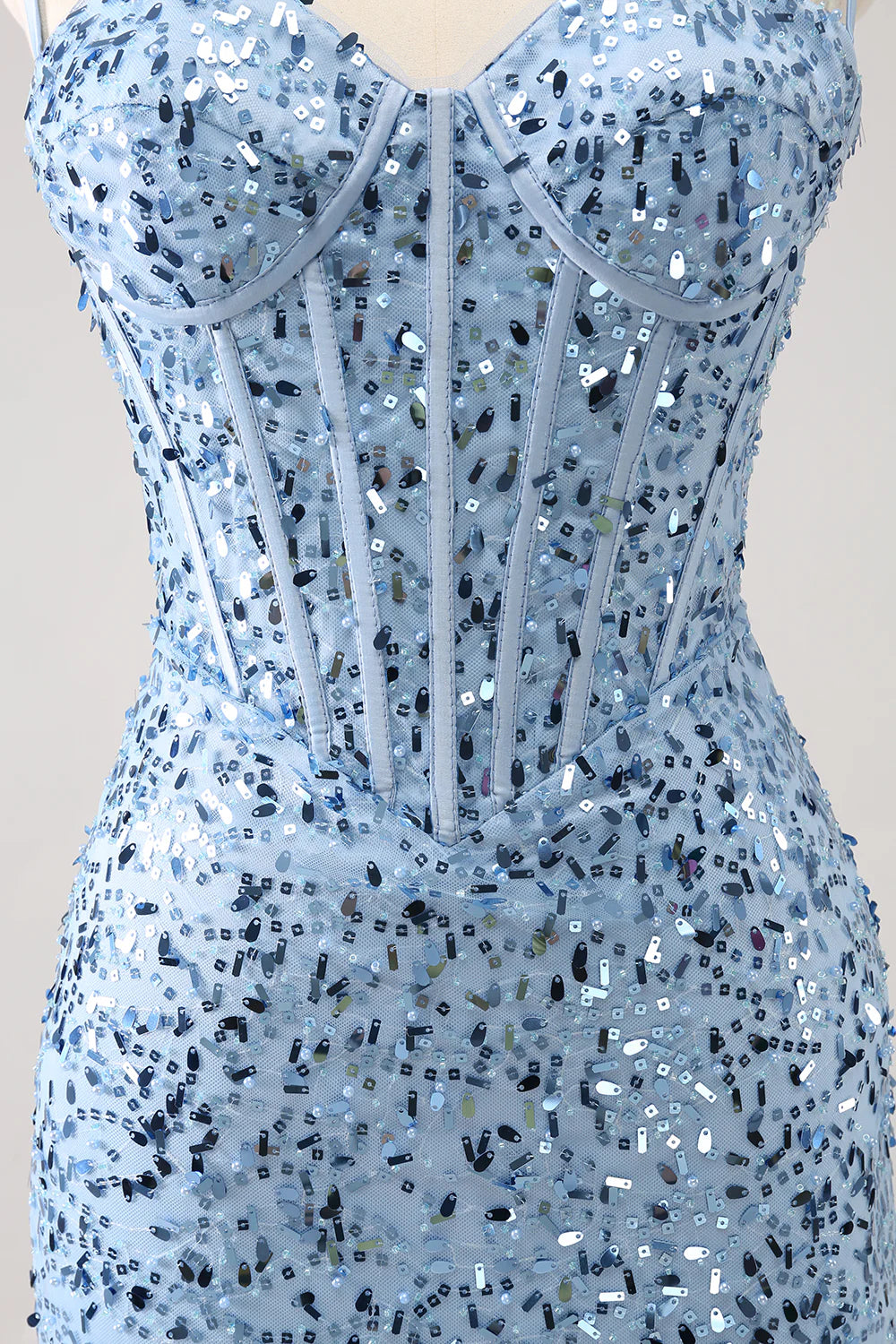 Sparkly Tight Sequins Spaghetti Straps Homecoming Dress