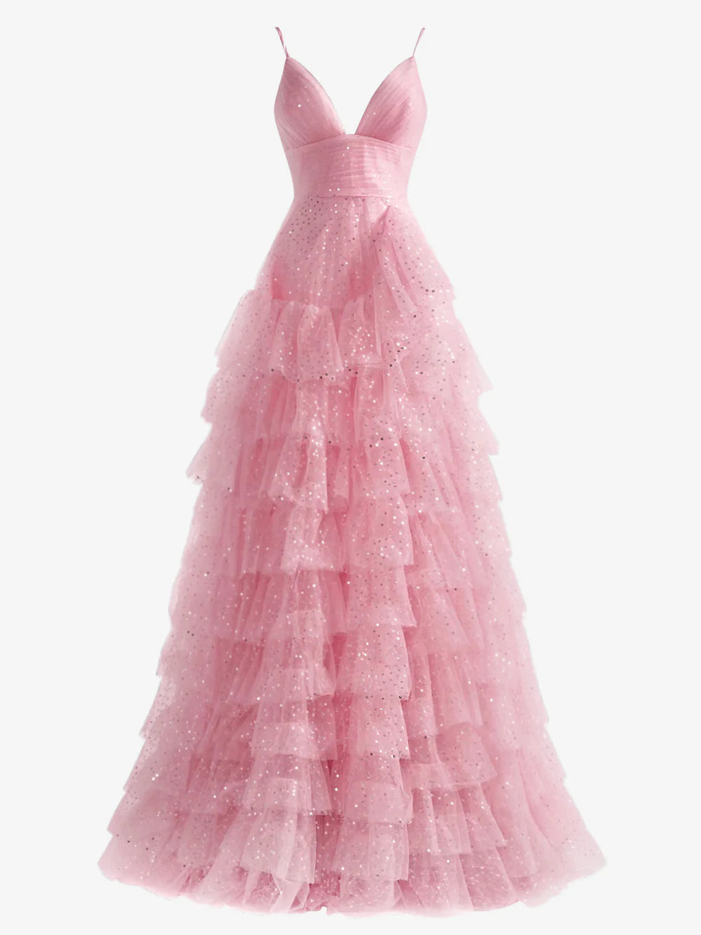 A-Line Tiered Spaghetti Straps Tulle Prom Dress