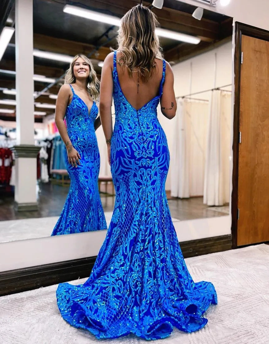 Mermaid V-Neck Patterns Prom Dress