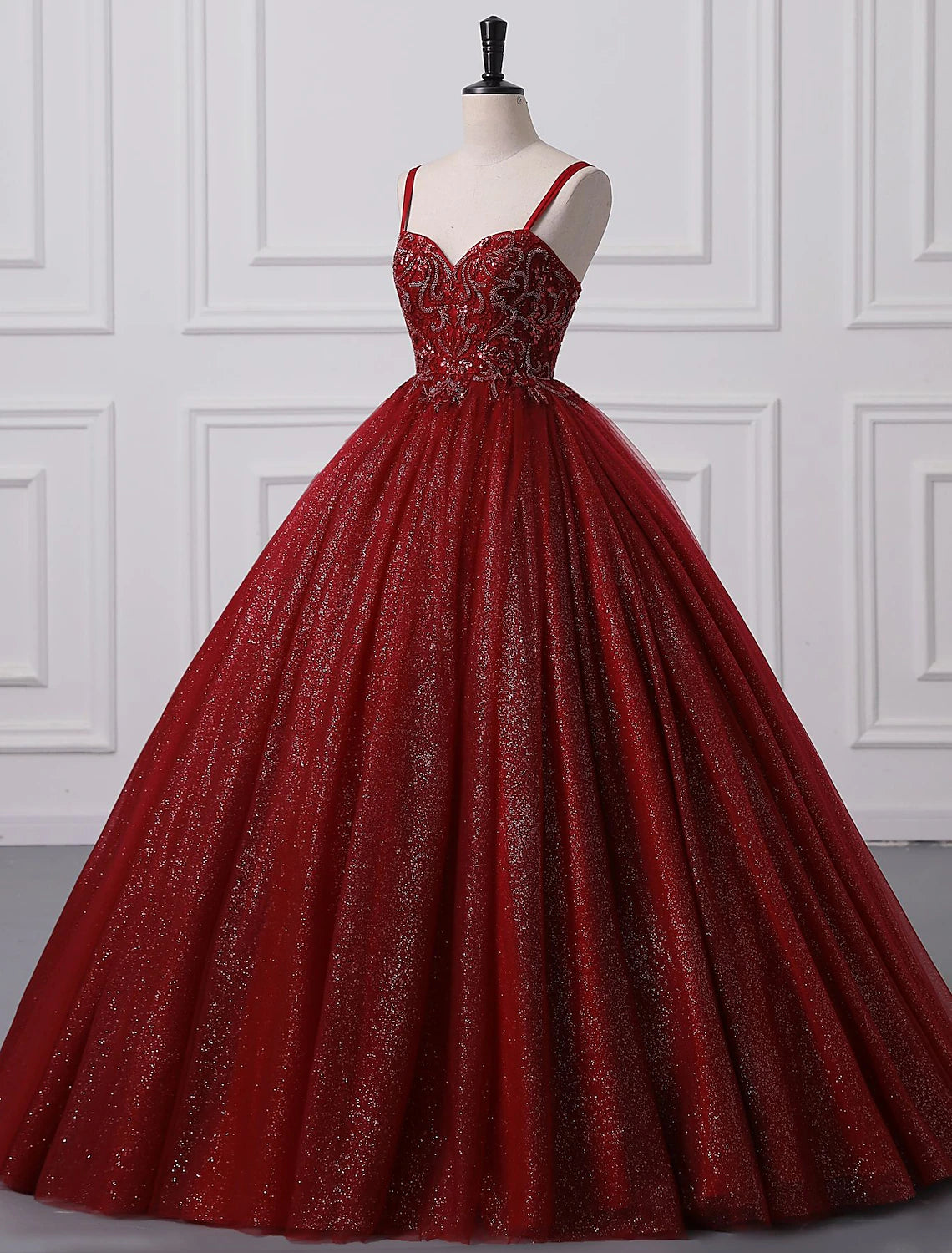 Ball Gown Prom Dresses Princess Dress Graduation Quinceanera Floor Length Sleeveless Spaghetti Strap Lace with Beading Applique