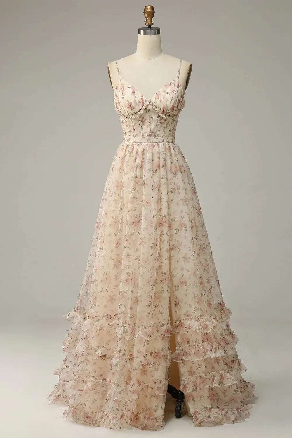 A-Line Spaghetti Straps Floor Length Prom Dress With Split