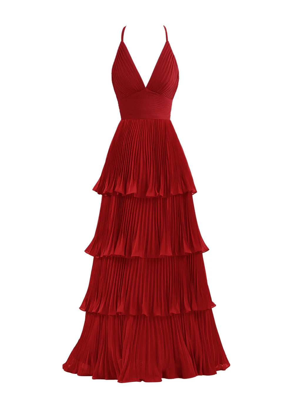 A-Line Tiered Floor Length Chiffon Bridesmaid Dress Prom Dresses