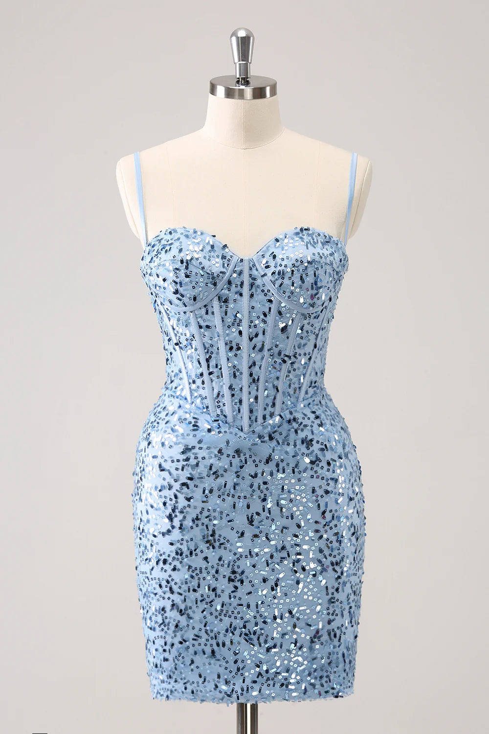 Sparkly Tight Sequins Spaghetti Straps Homecoming Dress
