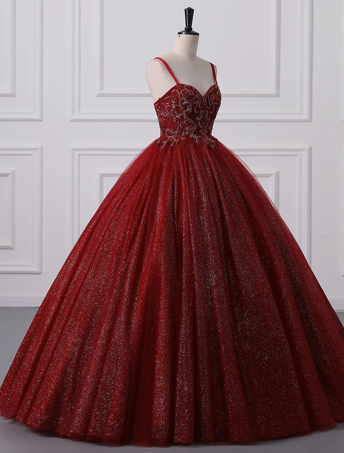 Ball Gown Prom Dresses Princess Dress Graduation Quinceanera Floor Length Sleeveless Spaghetti Strap Lace with Beading Applique