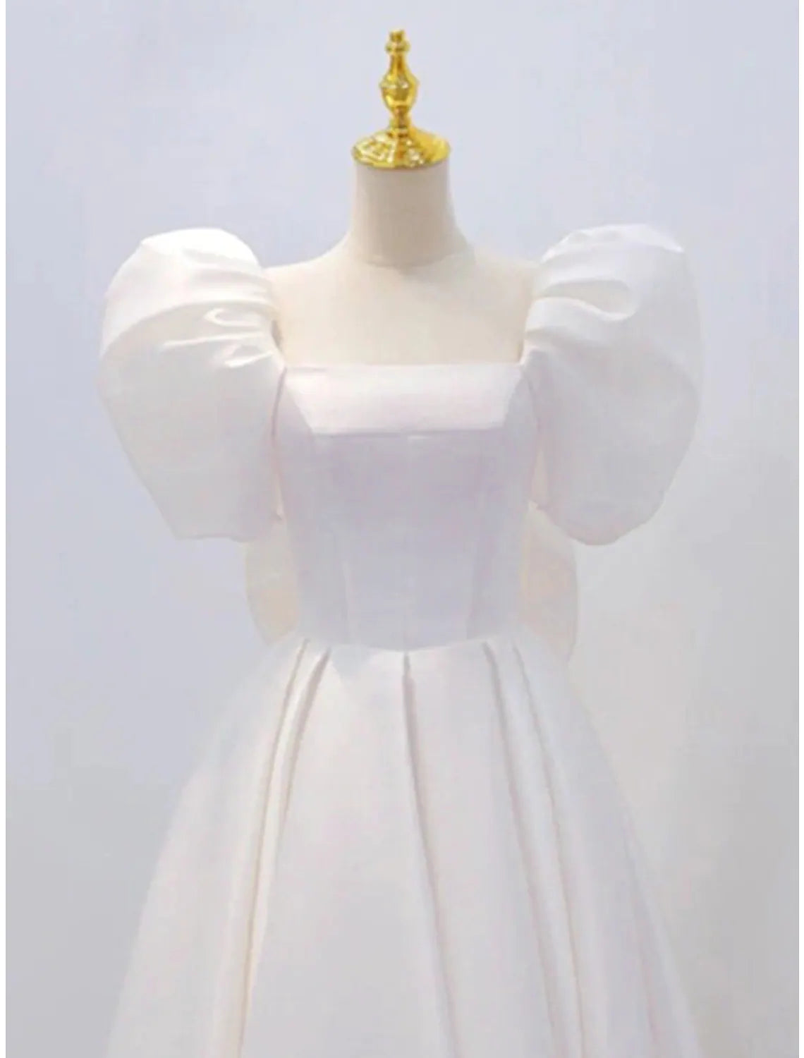 Bridal Little White Dresses Wedding Dresses Knee Length A-Line Short Sleeve Square Neck Satin With Bow