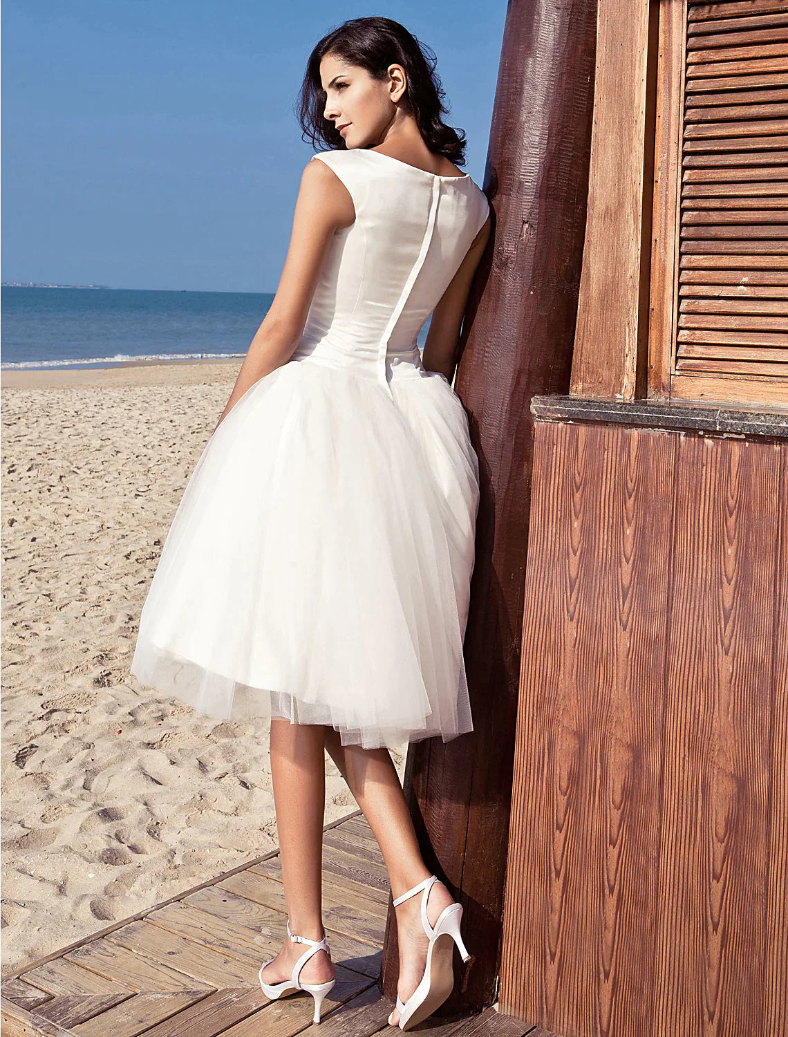 Beach Little White Dresses Wedding Dresses Knee Length A-Line With Draping