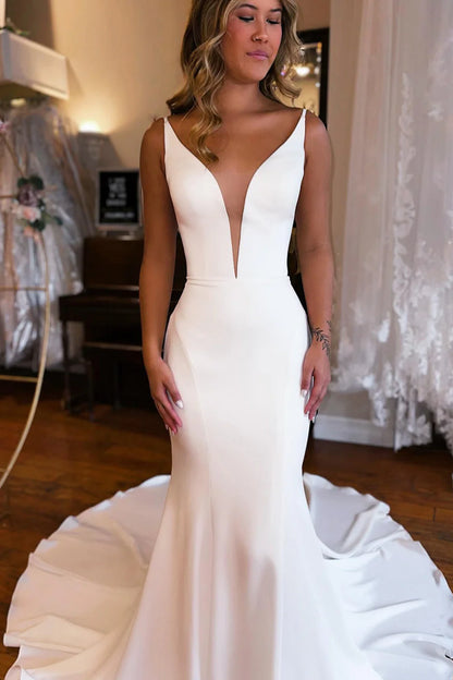 Mermaid Simple Backless Boho Wedding Dress