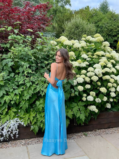 Sheath V-Neck Backless Blue Long formal dresses Bridesmaid Dresses evening gown Prom Dress