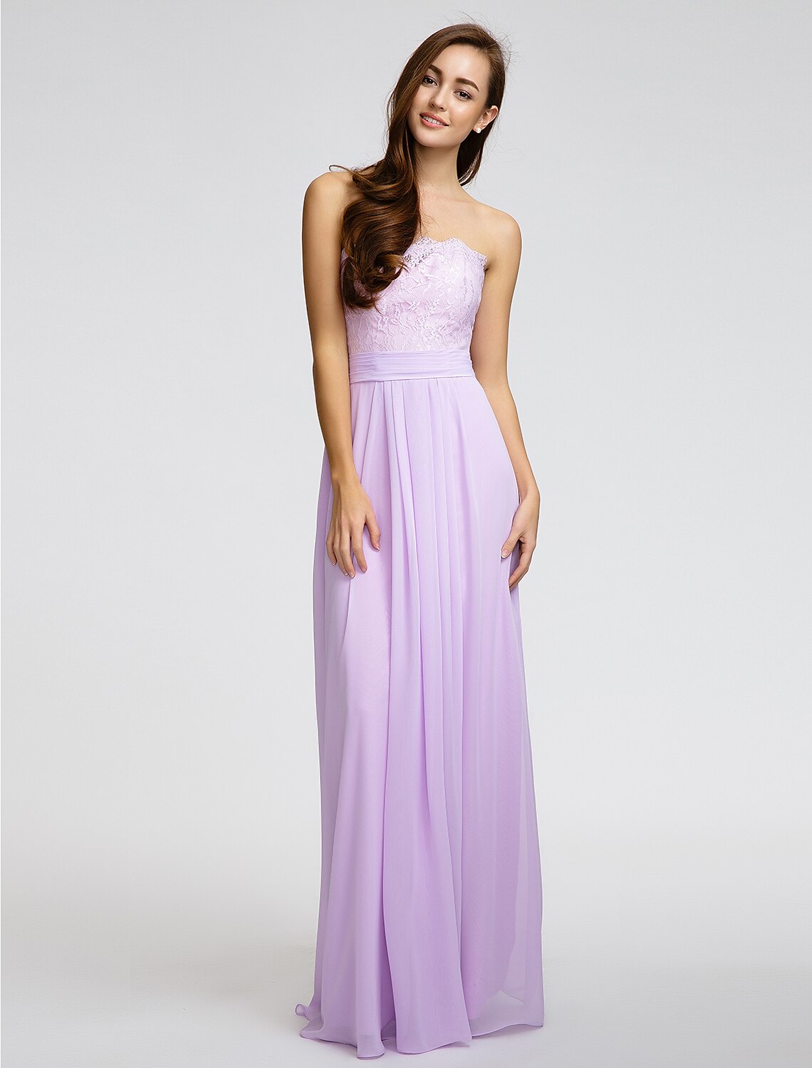 Product Sample Sheath / Column Strapless Floor Length Chiffon / Lace Bridesmaid Dress with Sash / Ribbon / Pleats