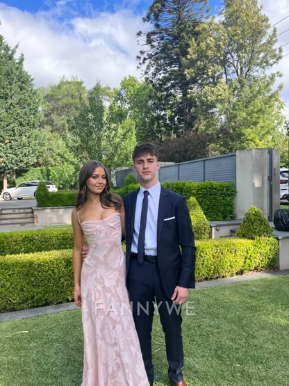 A-line elegant spaghetti strap bodycon Pink lace long formal dresses Bridesmaid Dresses evening gown Prom Dress