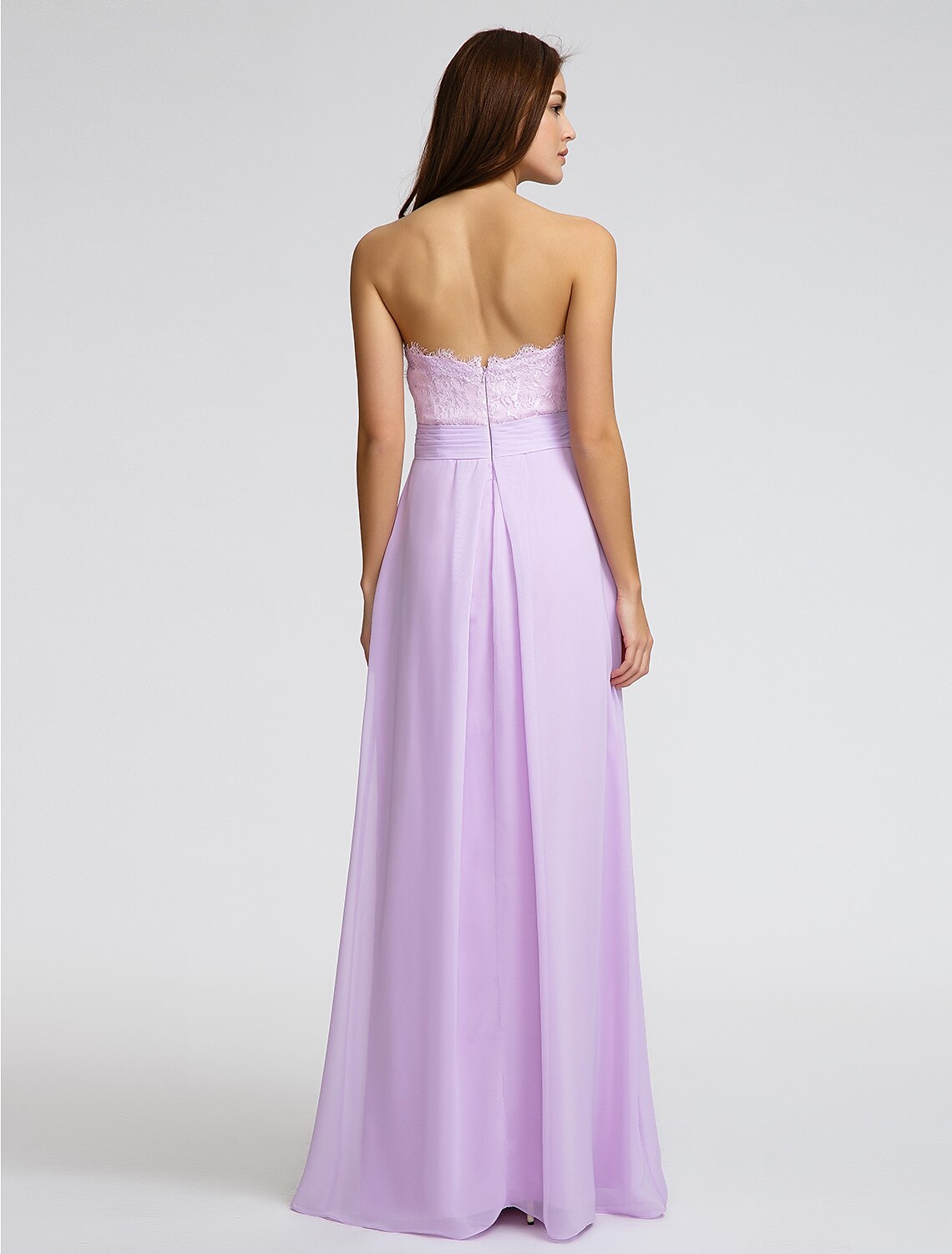 Product Sample Sheath / Column Strapless Floor Length Chiffon / Lace Bridesmaid Dress with Sash / Ribbon / Pleats