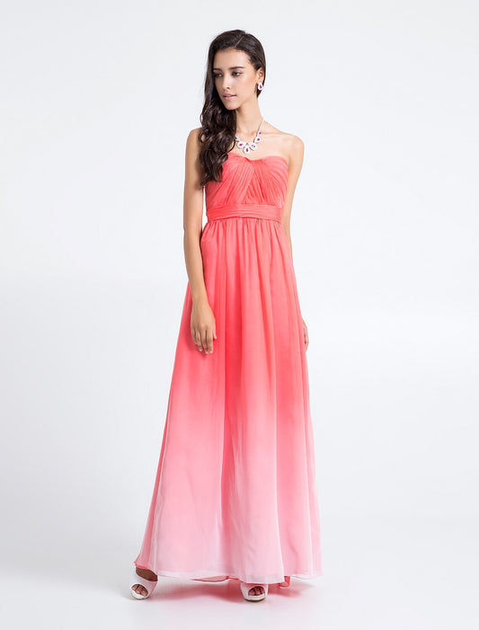 Sheath / Column Bridesmaid Dress Strapless Sleeveless Floor Length Chiffon with Criss Cross