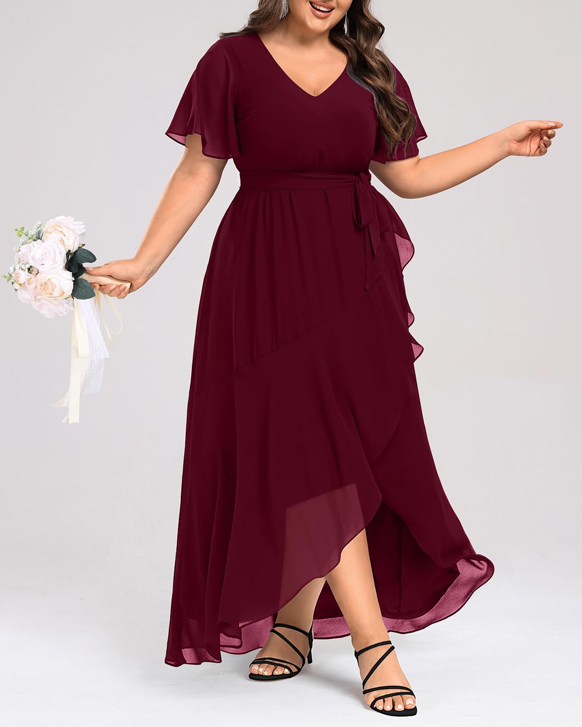 A-Line V-Neck Chiffon Floor-Length Dress Ink Blue Plus Size main image 0