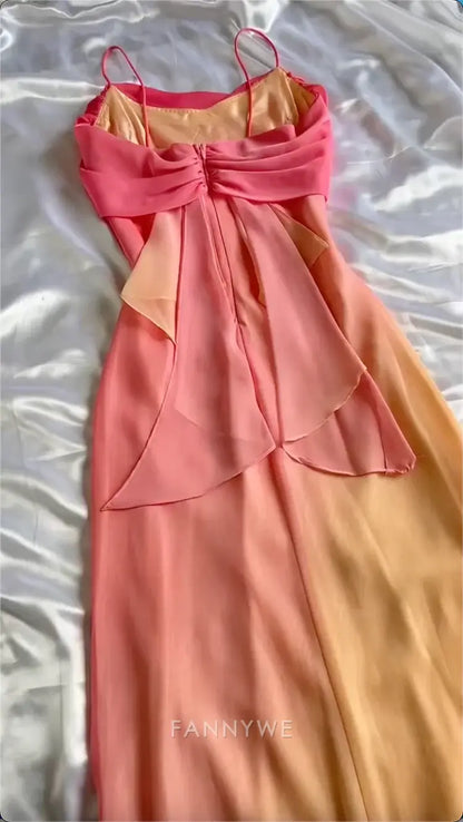 Elegant Spaghetti Straps long chiffon formal dresses Bridesmaid Dresses evening gown Prom Dress