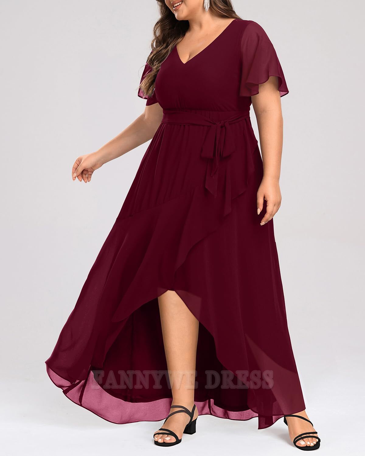 A-Line V-Neck Chiffon Floor-Length Dress Cinnamon Rose Plus Size main image 0