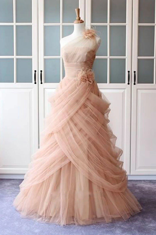 Unique tulle long prom dress