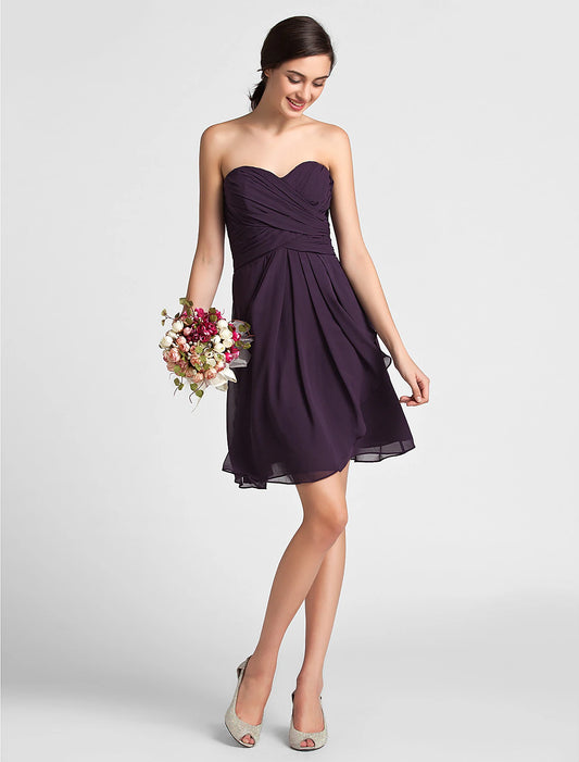 Sheath / Column Sweetheart Neckline Knee Length Chiffon Bridesmaid Dress with Criss Cross / Draping