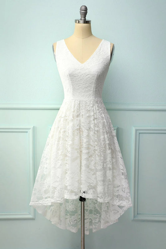 Lace White Asymmetrical Dress