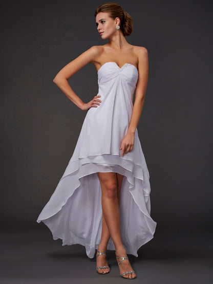 A-Line Chiffon Sweetheart Sleeveless Asymmetrical With Ruffles Dresses