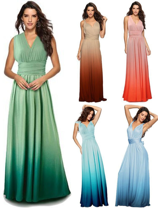 A-Line Bridesmaid Dress V Neck Sleeveless Elegant Floor Length Spandex with Ruching