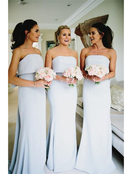 Mermaid / Trumpet Bridesmaid Dress Strapless Sleeveless Elegant Sweep / Brush Train Jersey with Bow(s) / Ruffles