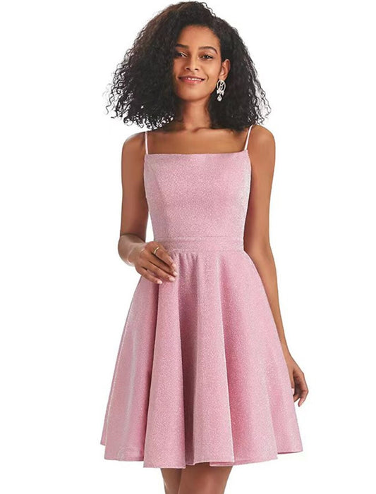 A-Line Homecoming Dresses Backless Dress Graduation Short / Mini Sleeveless Spaghetti Strap Lurex Fabric with Sequin Strappy