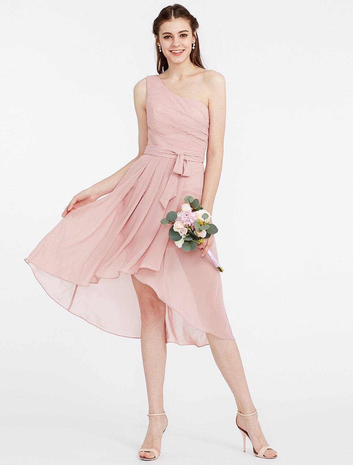 Princess / A-Line Bridesmaid Dress One Shoulder Sleeveless Asymmetrical Chiffon with Sash / Ribbon / Bow(s) / Side Draping