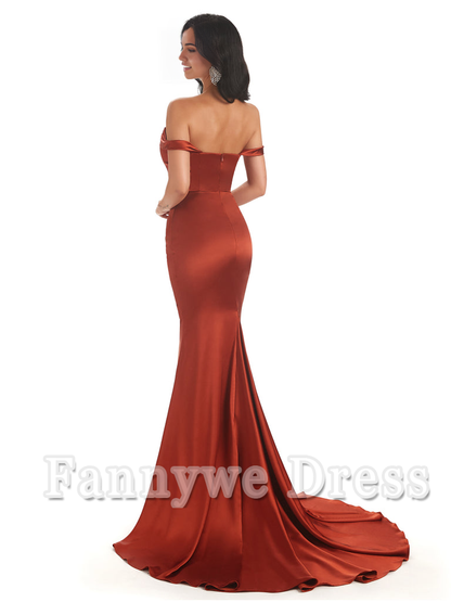 Mermaid Elegant Off The Shoulder Floor Length Satin formal dresses evening gown Bridesmaid Dresses