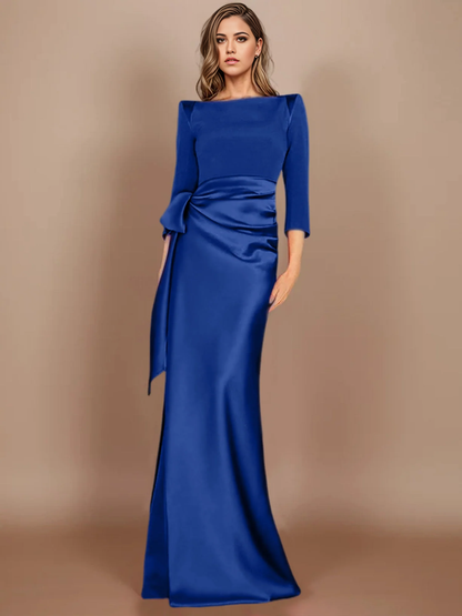 Sheath Column Scoop 3/4 Length Sleeves Floor-Length Mother of the Bride Dresses with Bow