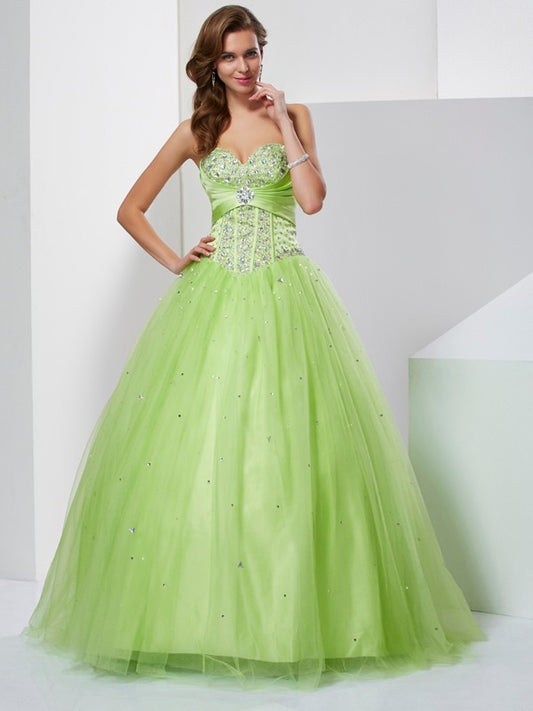 Ball Gown Tulle Sweetheart Sleeveless Floor-Length With Beading Quinceanera Dresses
