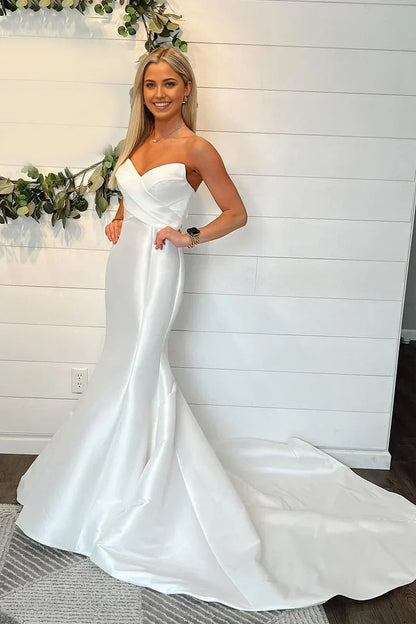 Mermaid Strapless Satin Ball Gown Wedding Dresses