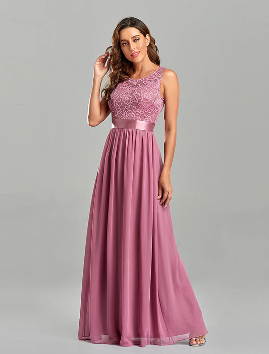 A-Line Evening Gown Empire Dress Party Wear Floor Length Short Sleeve Jewel Neck Chiffon with Embroidery