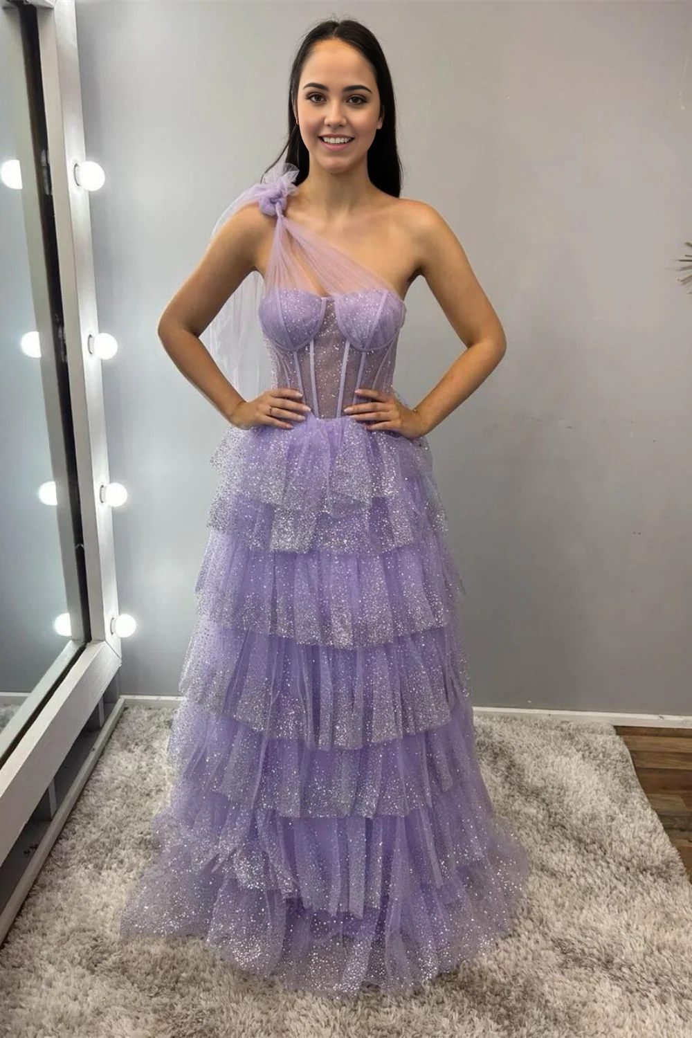PRIMROSE™ – Stylish One-Shoulder Corset Mesh Dress