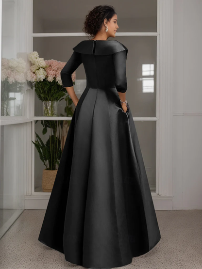 A-Line Princess V-Neck Beading Long Sleeves Floor Length Mother of the Bride Dresses With Appliques