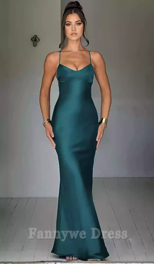 Elegant Spaghetti Straps Satin Backless Sexy formal dresses Bridesmaid Dresses evening gown Prom Dress