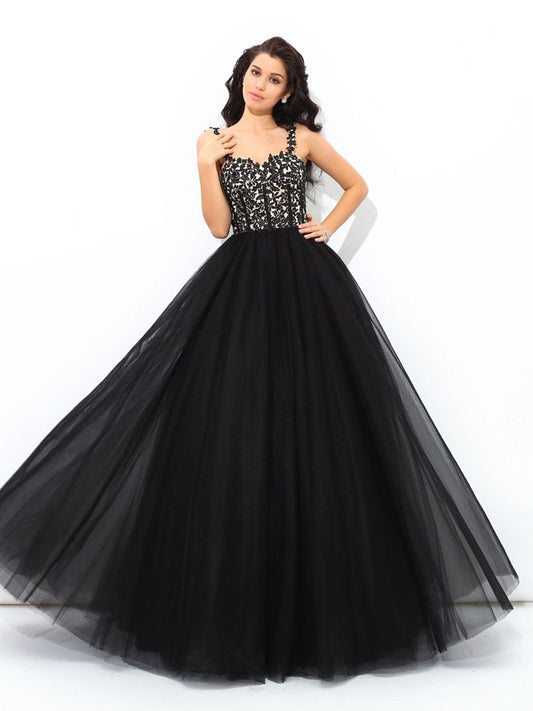 Ball Gown Net Straps Sleeveless Floor-Length With Applique Quinceanera Dresses