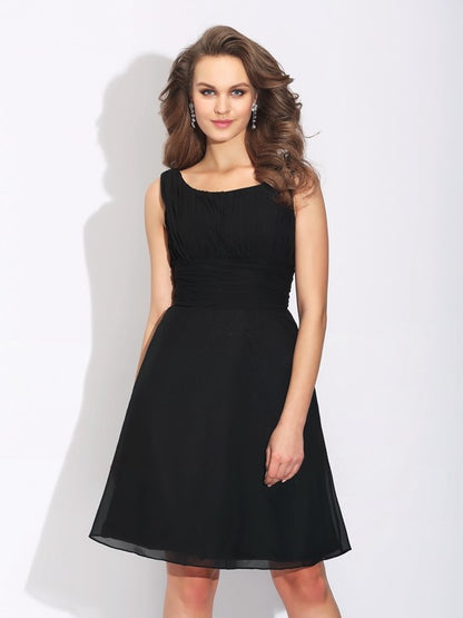 A-Line Chiffon Scoop Sleeveless Short/Mini With Bowknot Dresses
