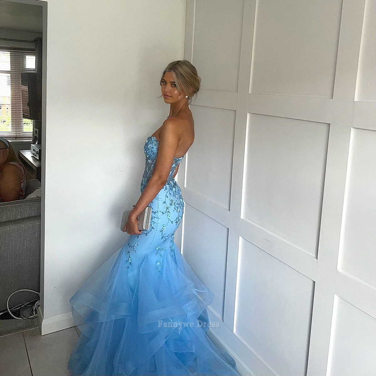 Gorgeous Sky Blue Beaded Prom Dress Long Sweetheart Evening Dress Mermaid Formal Dress DP6585
